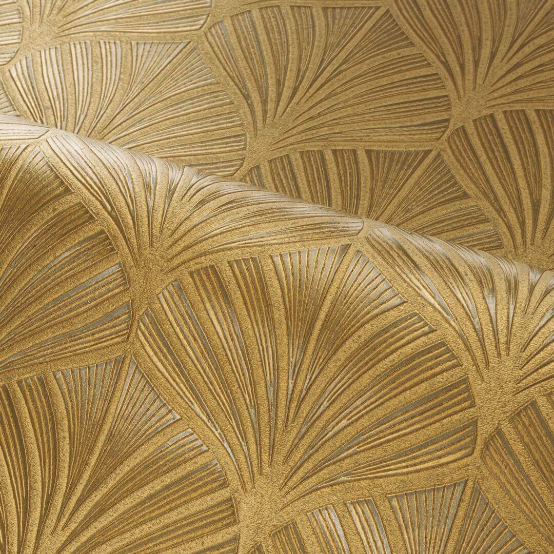 Metallic Structural Wallpaper with Leaf Plant Motif NEREIDES - BRONZE Brown with Copper