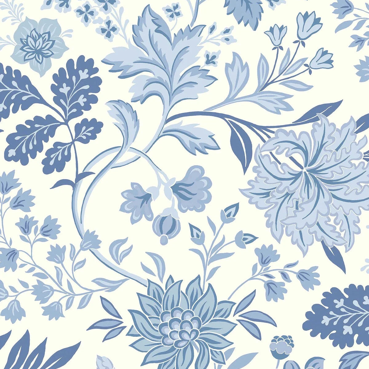 Non-woven paper wallpaper with a floral pattern ALICIA warm white with blue