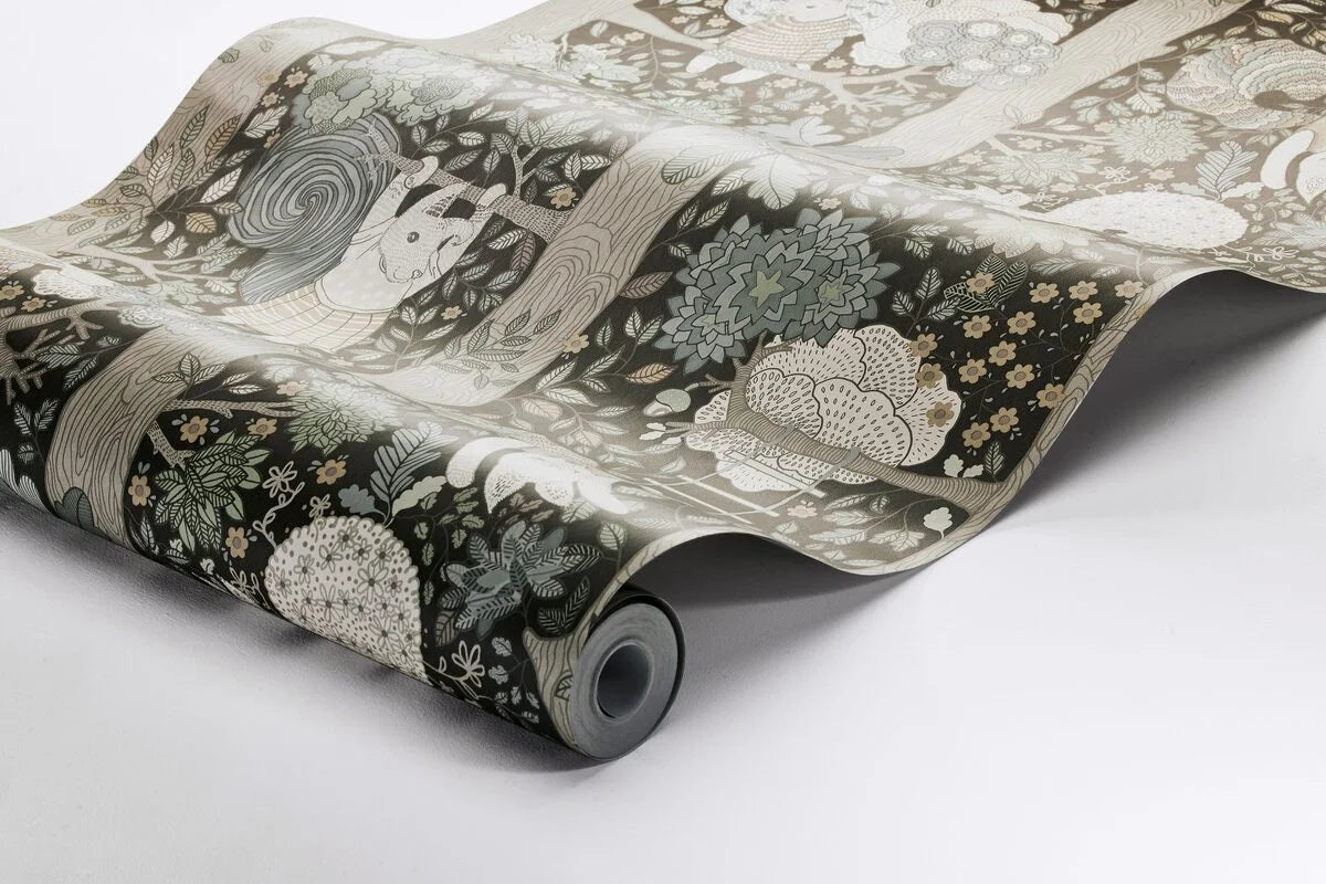 Tapeta dziecięca z motywem baśniowego lasu CHARLIE brązowy z białym