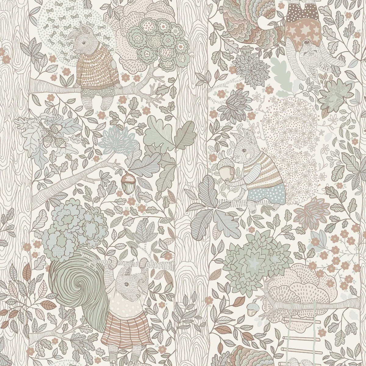 Tapeta dziecięca z motywem baśniowego lasu CHARLIE kremowy z zielonym