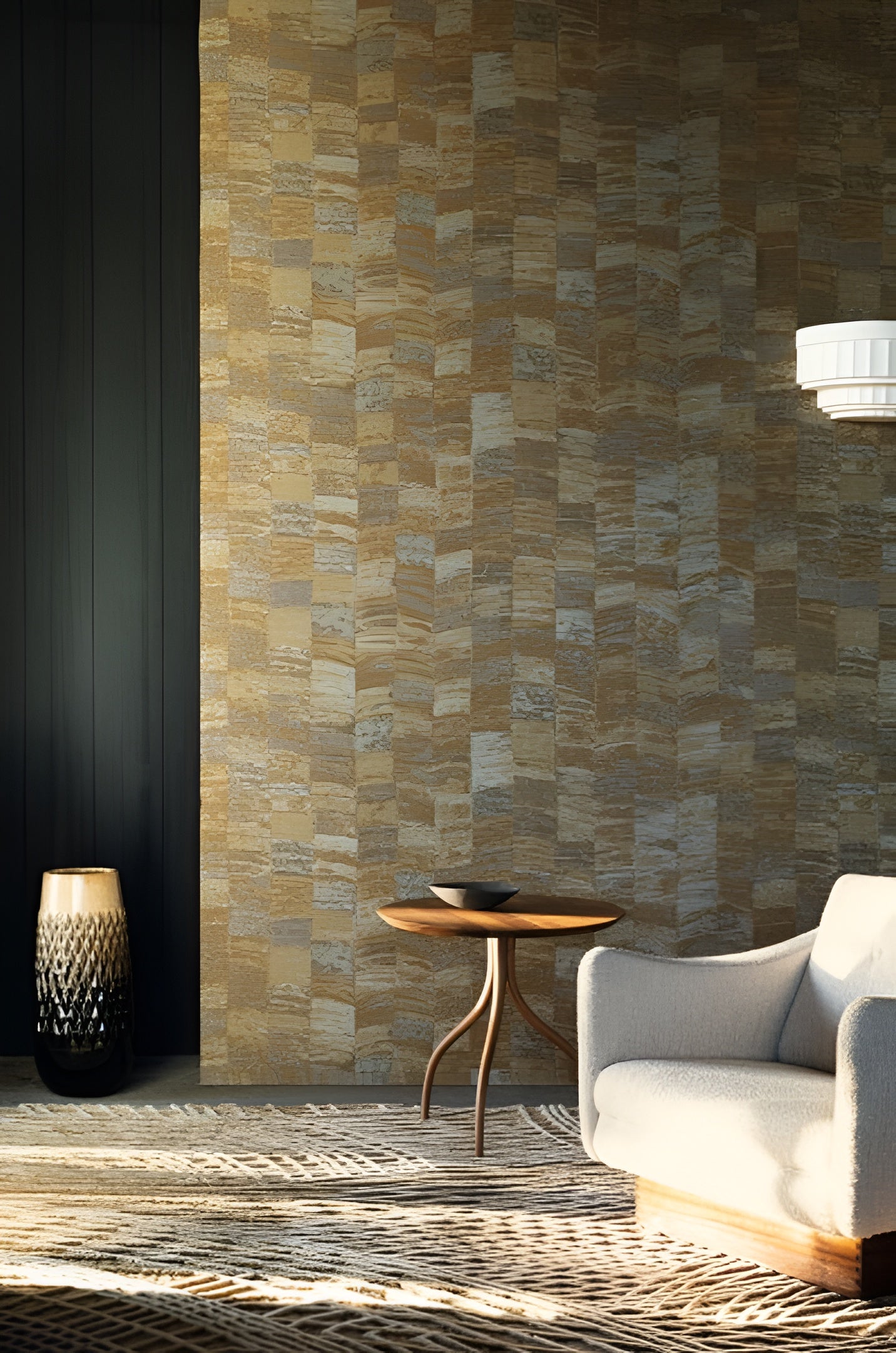 Textile wallpaper with a geometric pattern PUEBLOS - SAND beige