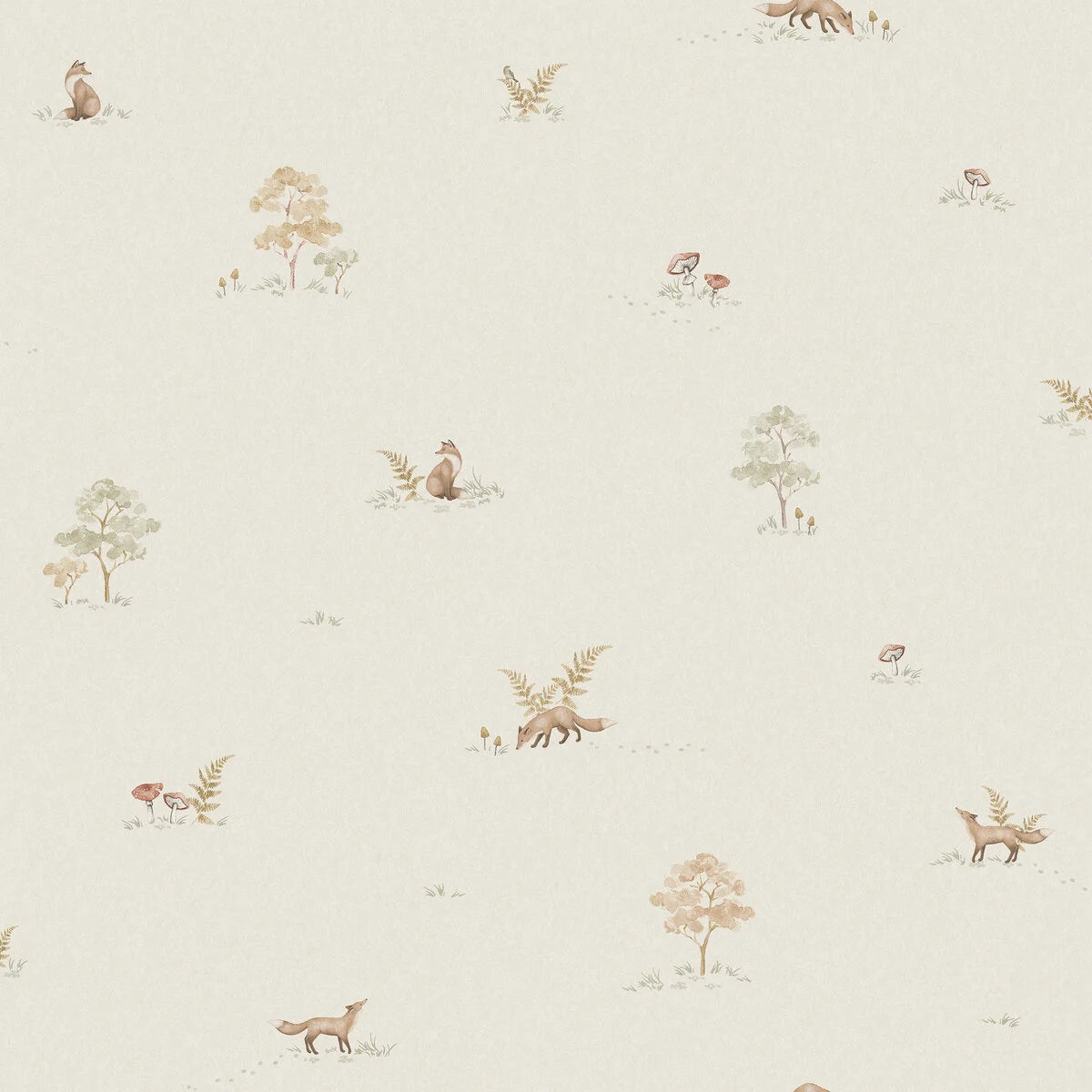 Light Beige Wallpaper with Plant and Animal Motif LITTLE FOX