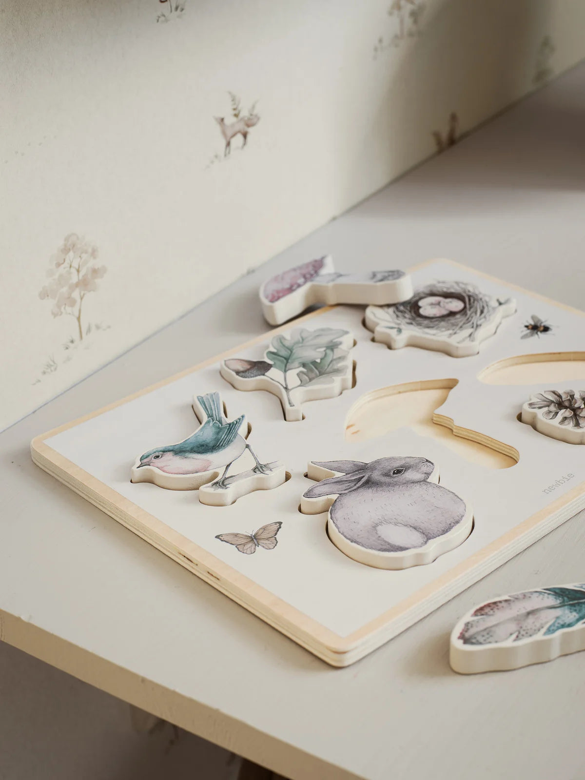 Light Beige Wallpaper with Plant and Animal Motif LITTLE FOX