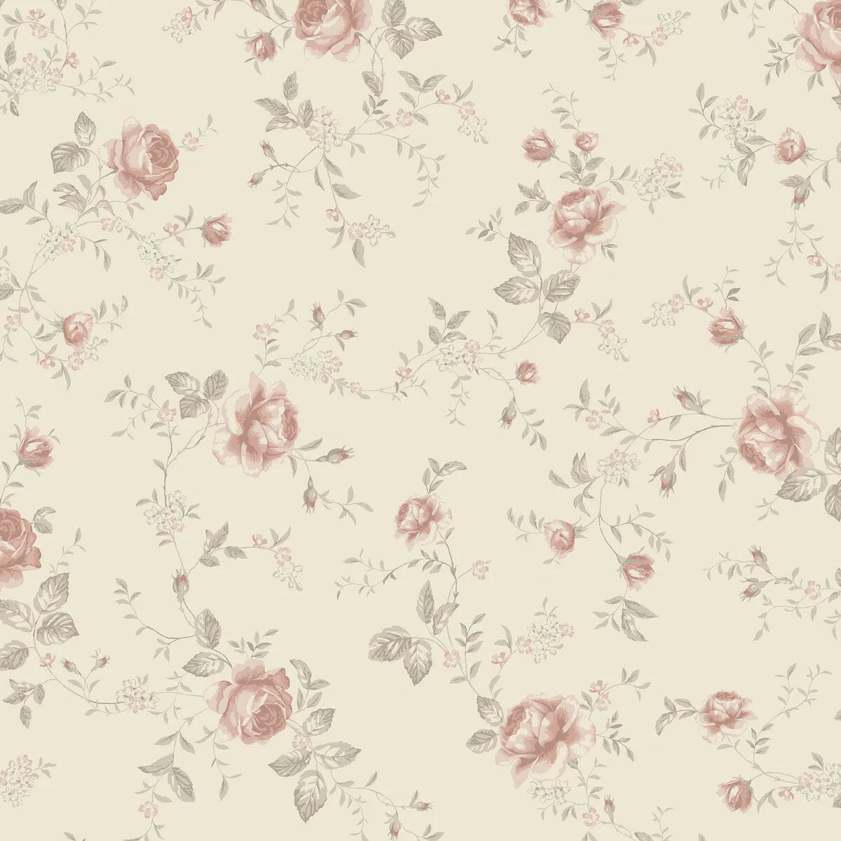 Rose Garden Beige Floral Wallpaper