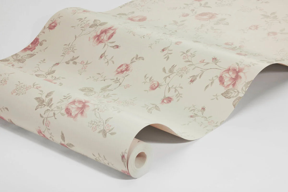 Rose Garden Beige Floral Wallpaper