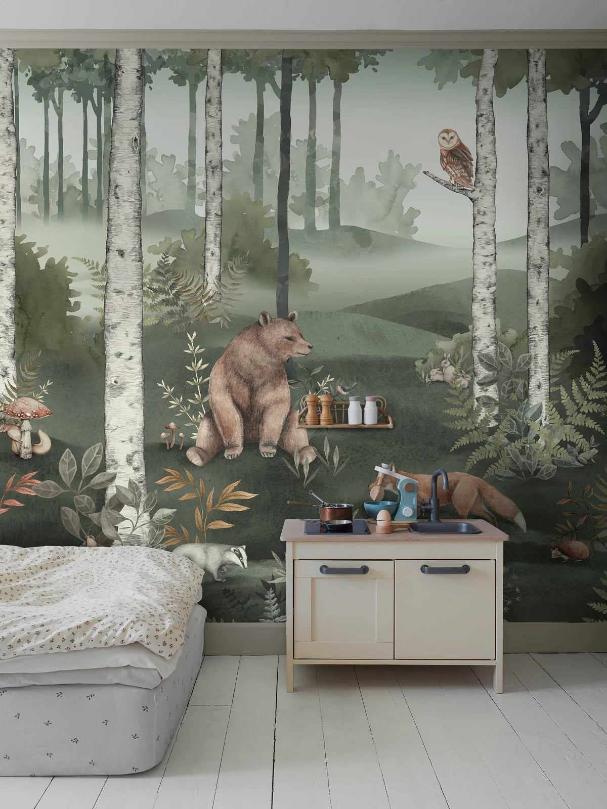 Mural dziecięcy z motywem roślinnym WILD FOREST zielony