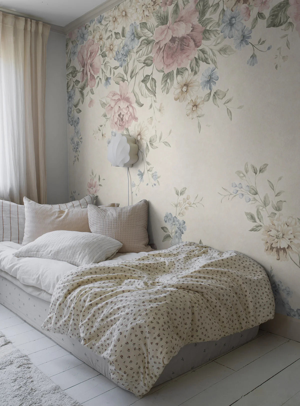 Wandbild mit floralem Motiv FLOWER GARDEN in Creme mit Rosa