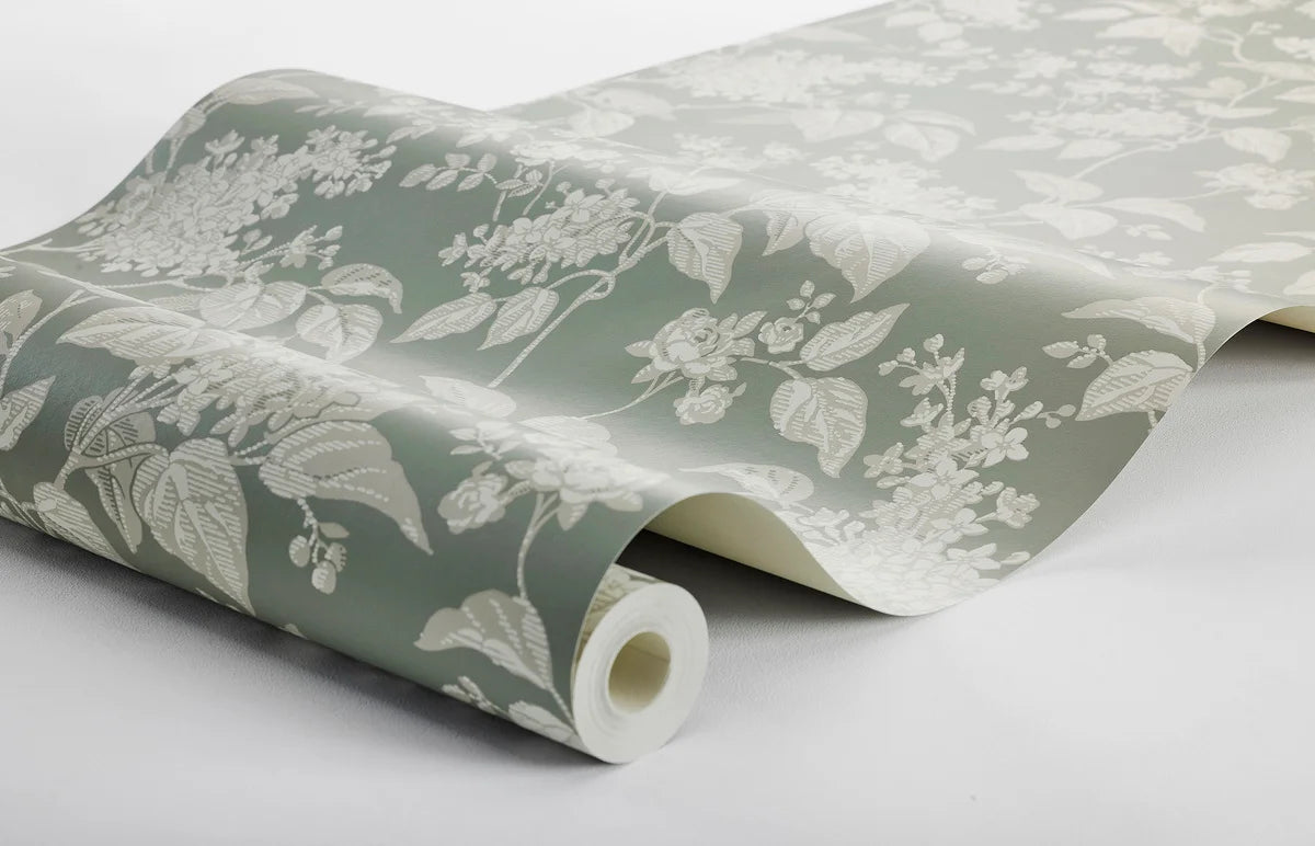 Tapete mit pflanzlichem Blumenmotiv SYREN grün mit beige