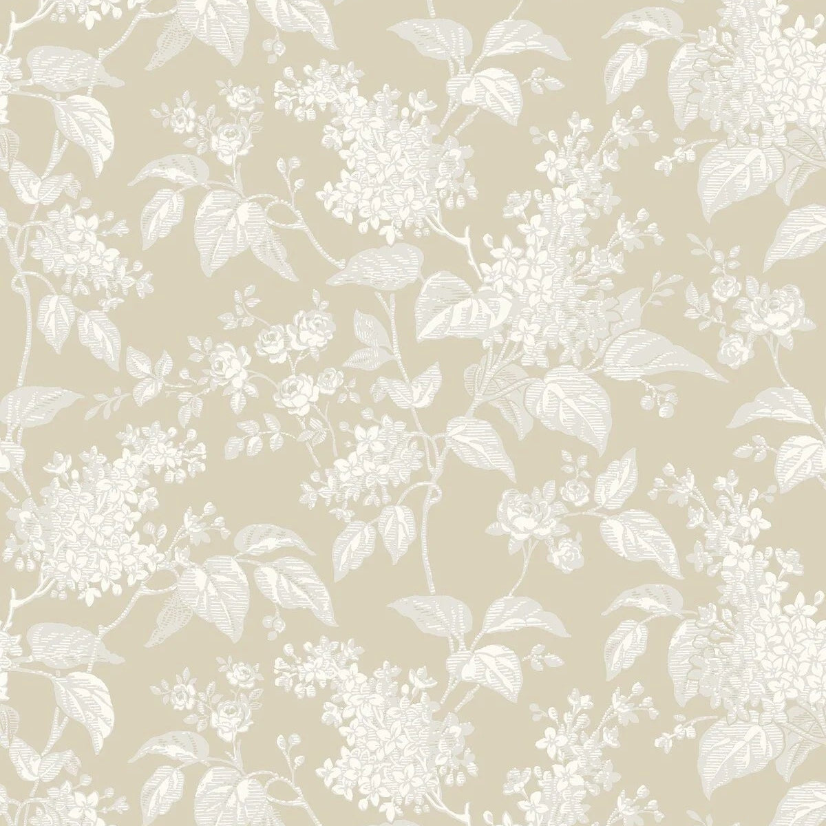 Tapete mit pflanzlichem Blumenmotiv SYREN beige mit Weiß