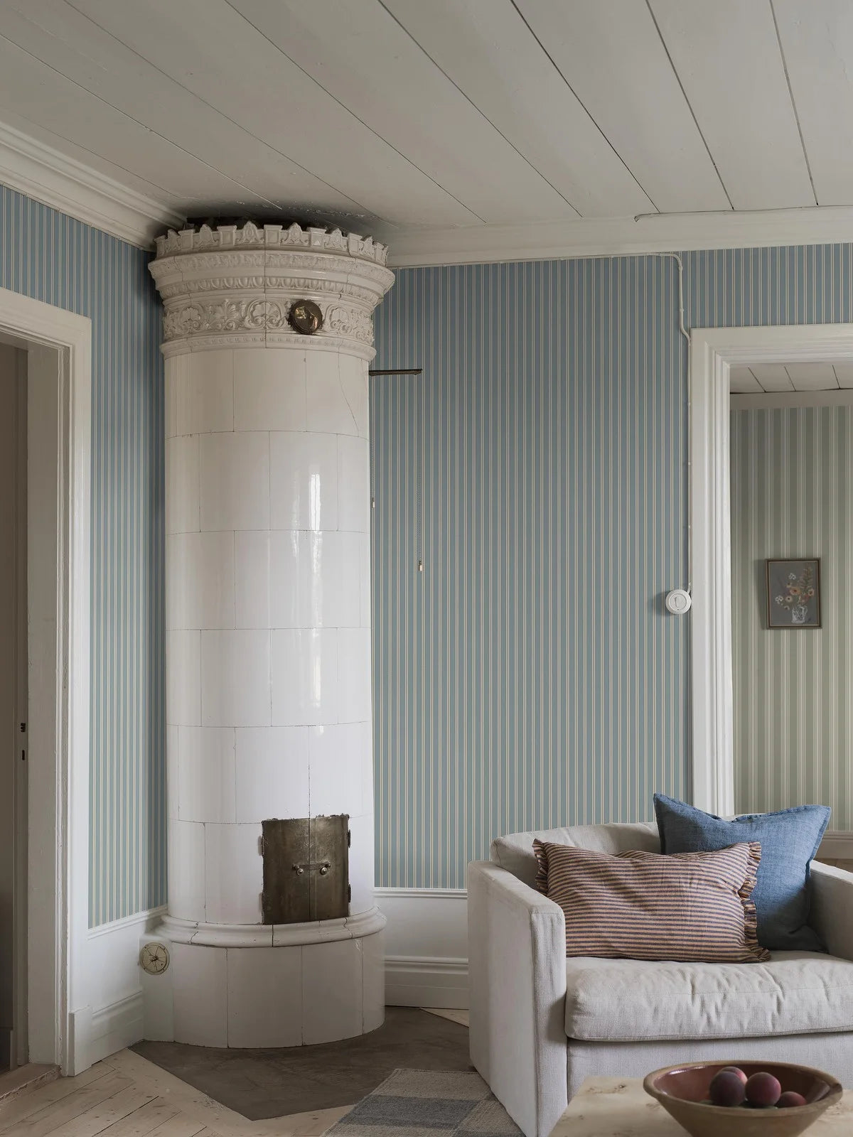 Tapeta w paski PÄRLRAND niebieski z beżowym