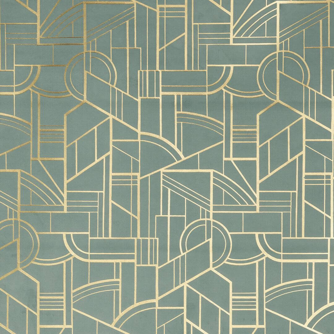 Textil-Tapete in metallischer Ausführung mit geometrischem Art-Déco-Motiv REIMS - CÉLADON in Lindgrün mit Gold