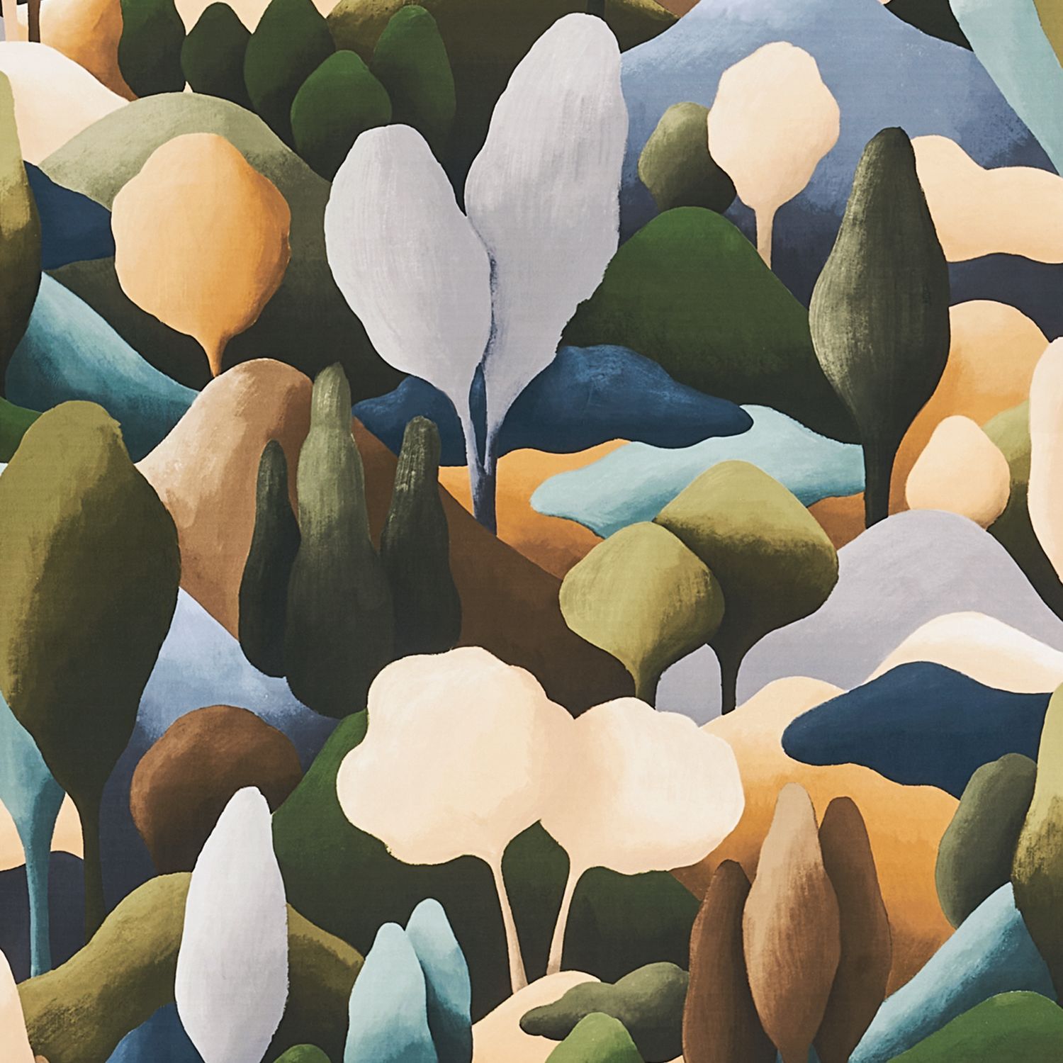 Textil-Tapete mit Pflanzenmotiv ORÉE - KAKI/OCRE khaki mit beige