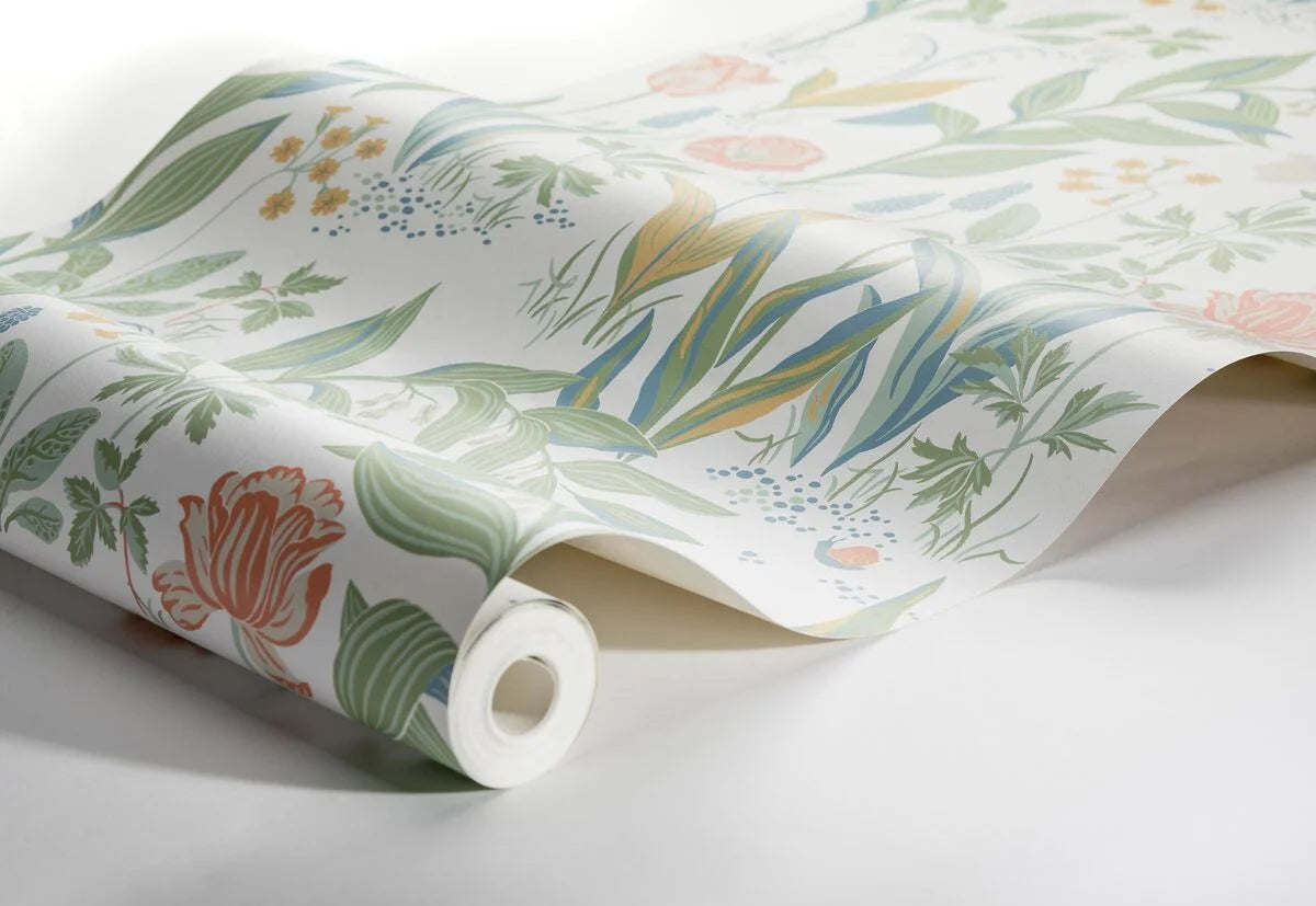 Tapete mit floralem Muster SPRING GARDEN weiß mit grün