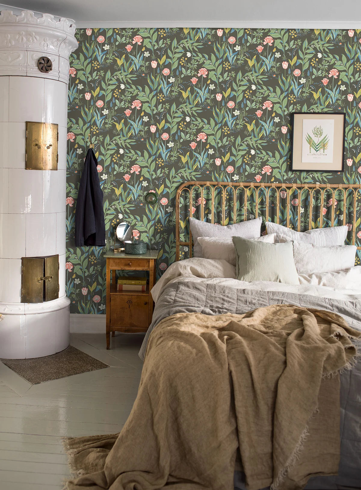 Tapete mit floralem Muster SPRING GARDEN braun mit grün