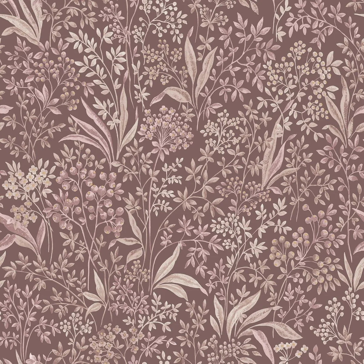Non-woven paper wallpaper with a botanical pattern NOCTURNE burgundy