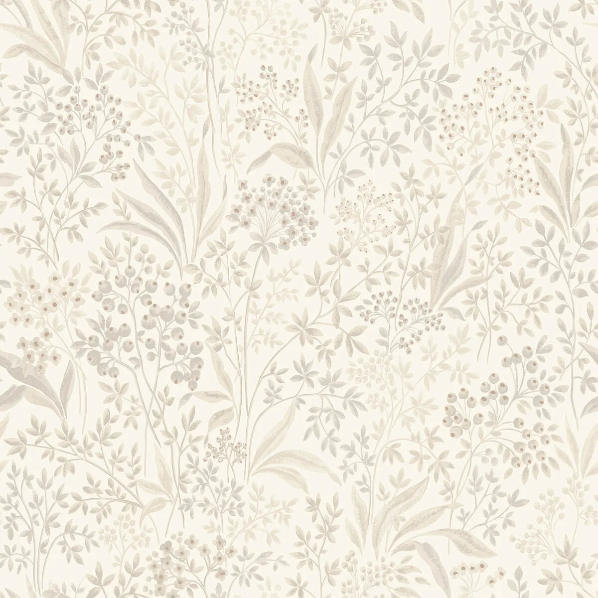 Non-woven paper wallpaper with a botanical pattern NOCTURNE broken white with beige