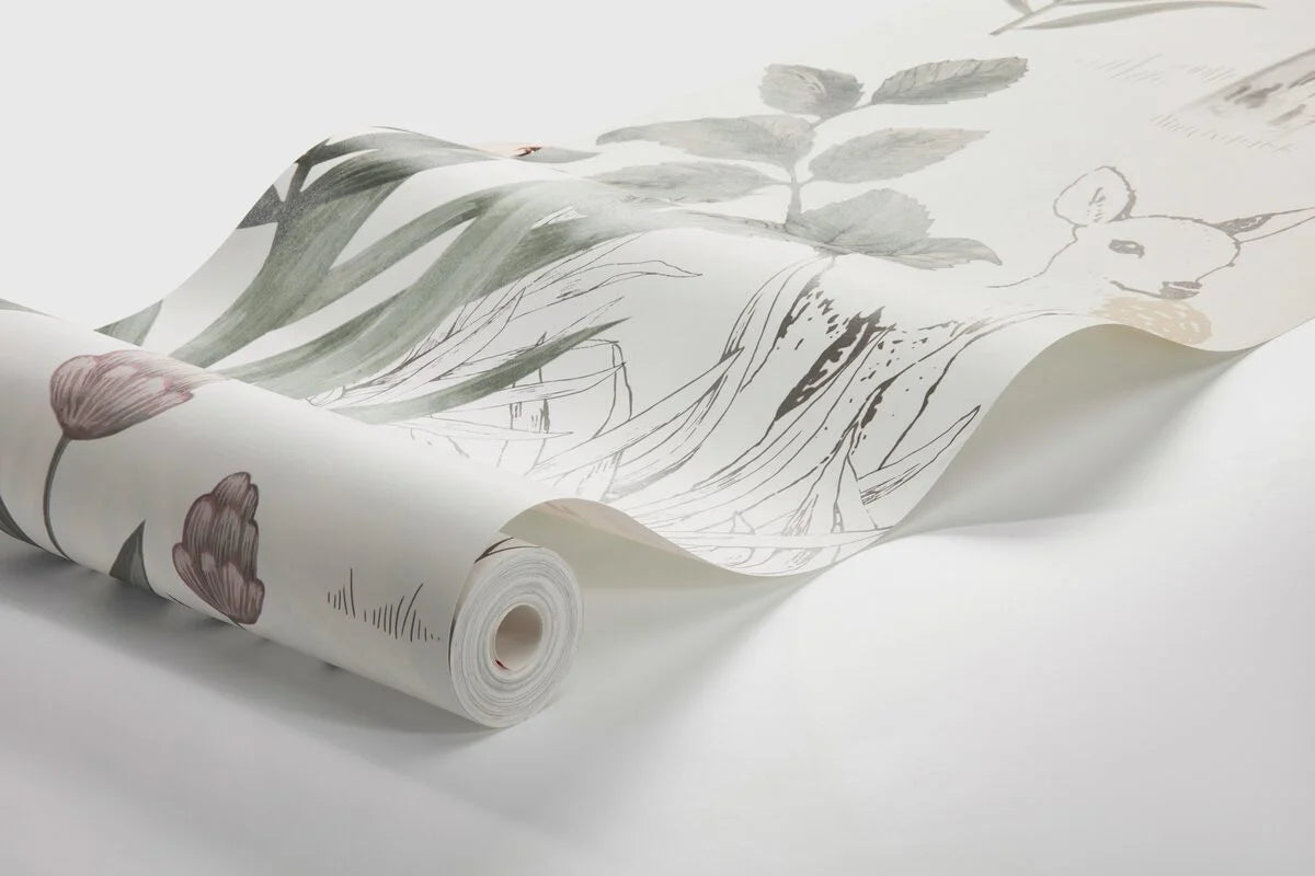 Mural dziecięcy z krajobrazem lasu MAGIC FOREST ciepły biały