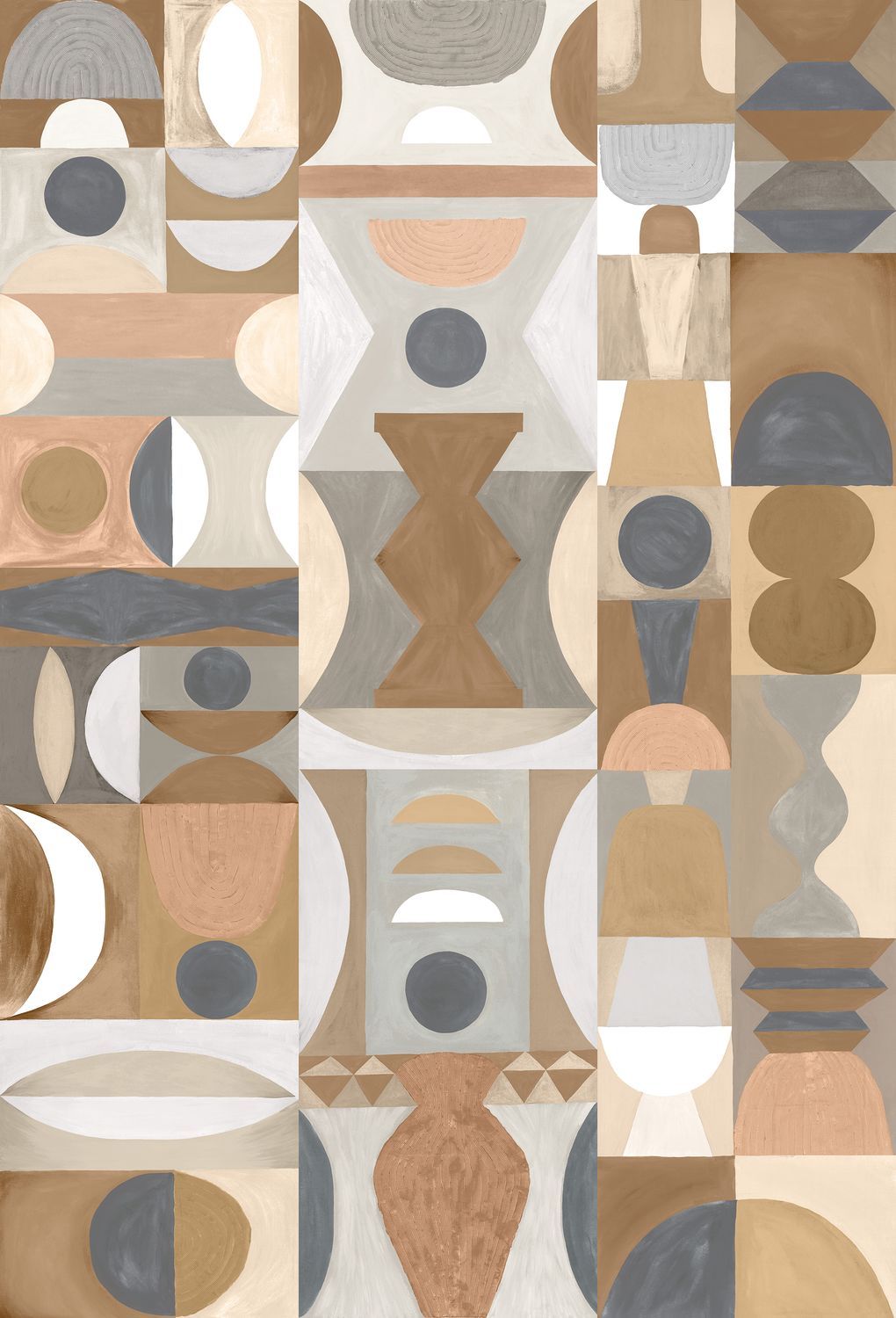 Mural with geometric pattern MODELAGE - CAMEL/NUDE beige with brown