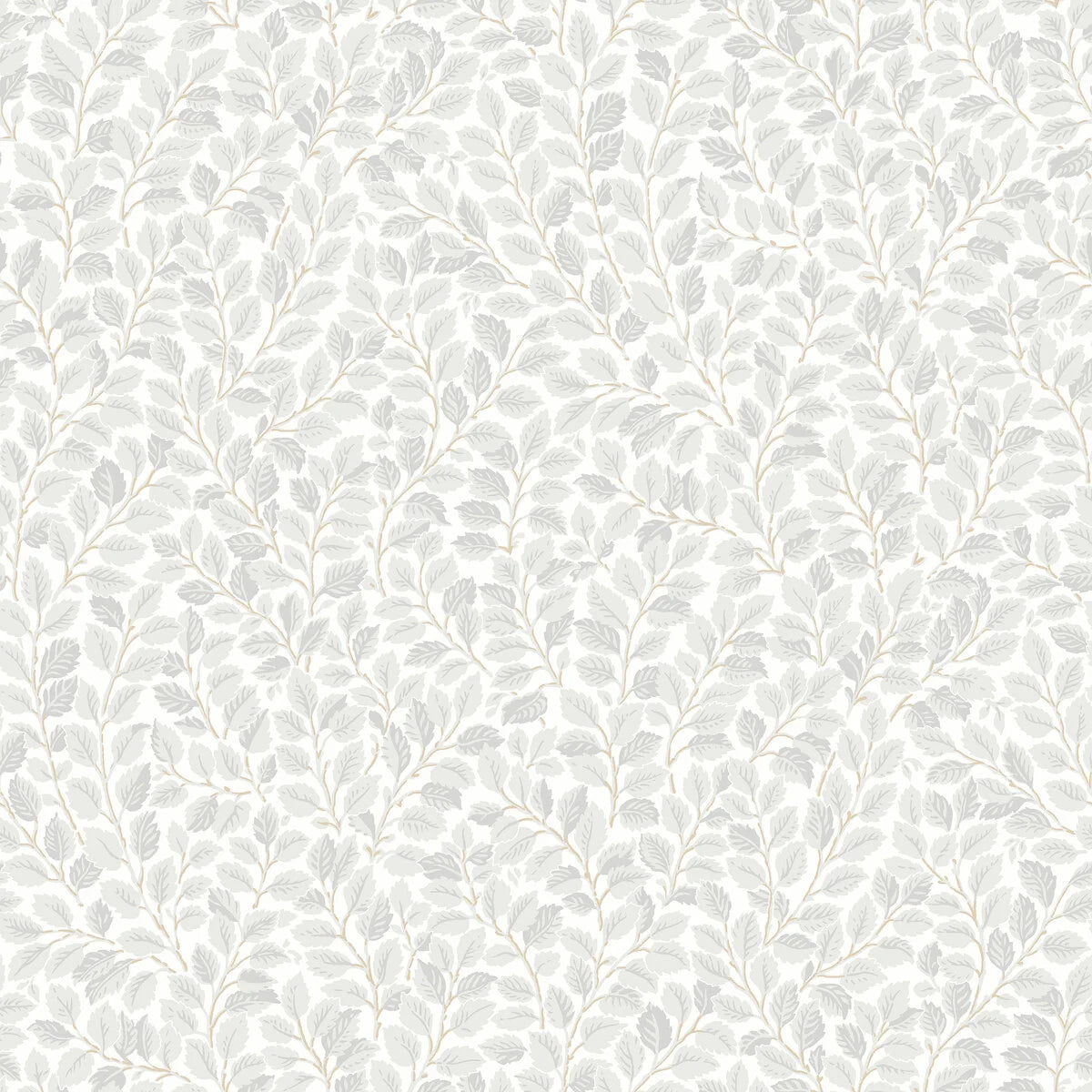 Hazel White Wallpaper with Greenish Gray Leaf Pattern