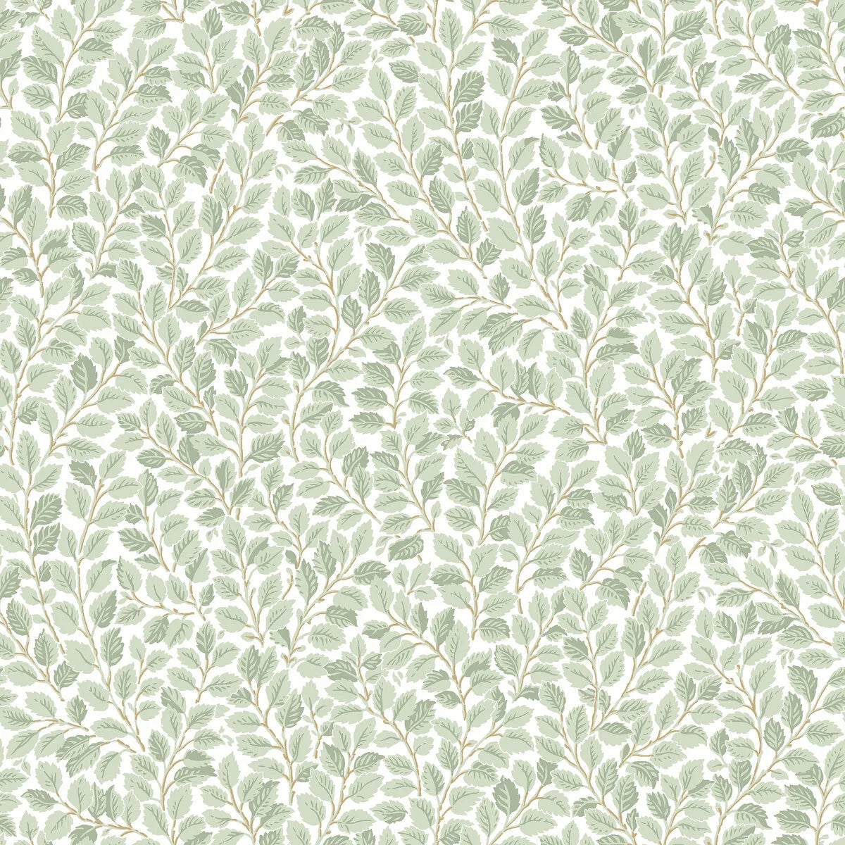 Hazel Green and White Leaf Pattern Wallpaper