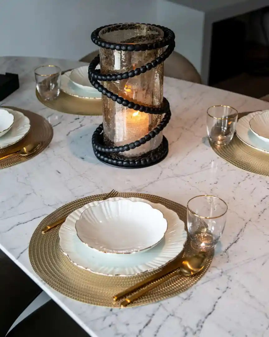 TROCADERO table white marble with black base