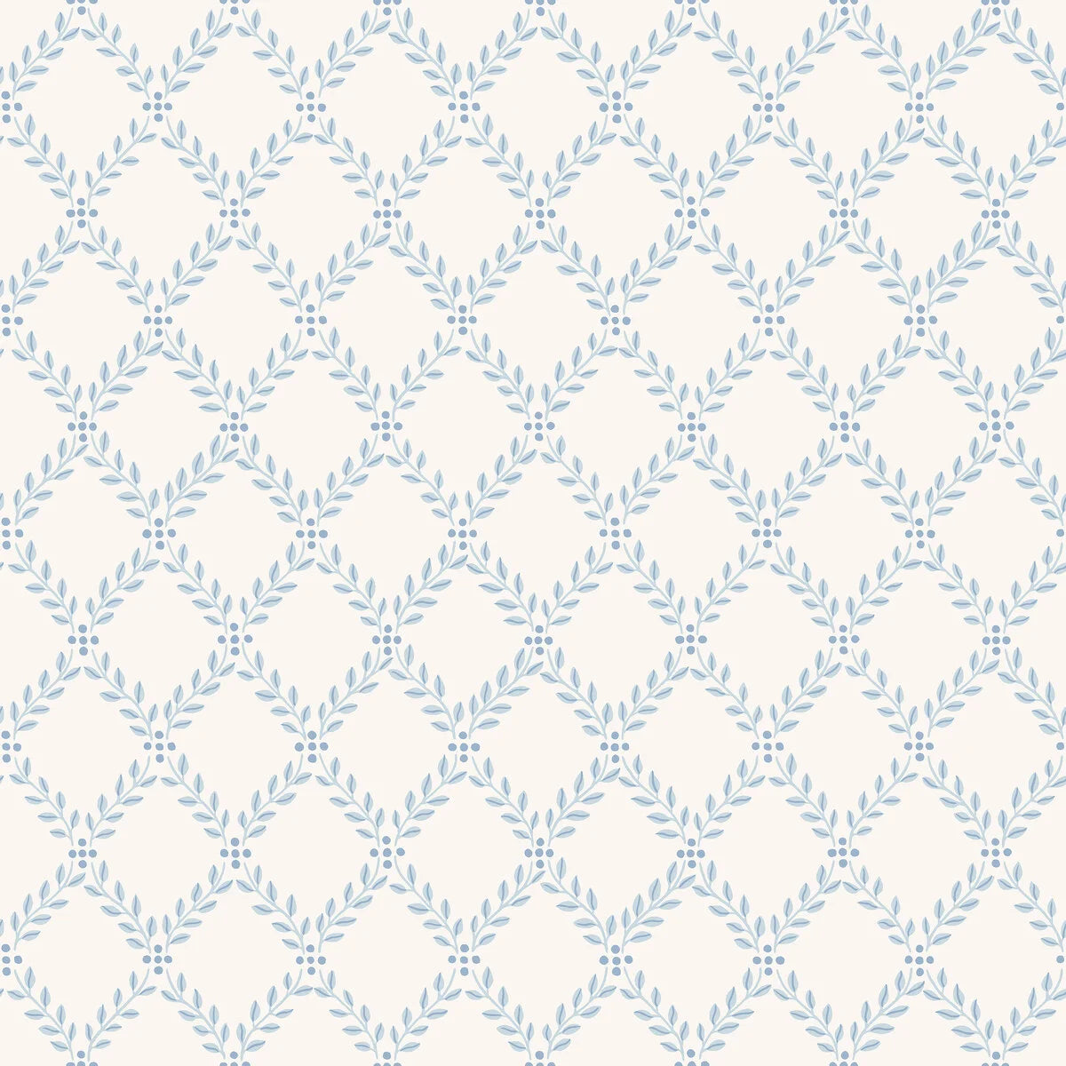 Tapete mit geometrischem Pflanzenmuster TRELLIS LEAVES creme mit blau