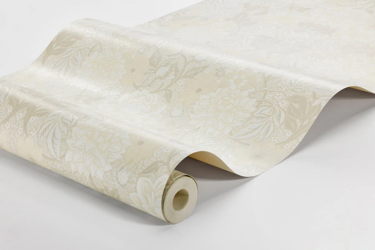 Non-woven paper wallpaper with a floral pattern DAHLIA GARDEN warm white with beige