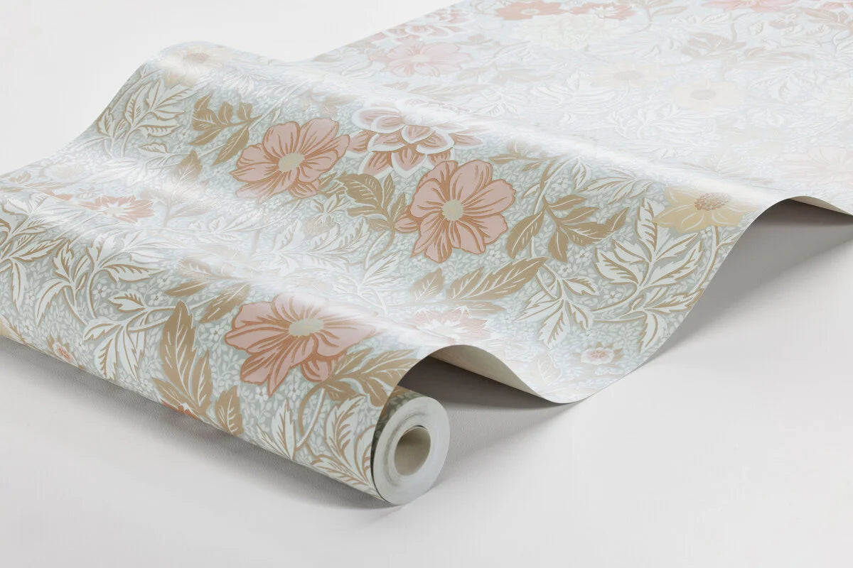 Vlies-Tapete mit Pflanzenmuster DAHLIA GARDEN in Blau mit Beige
