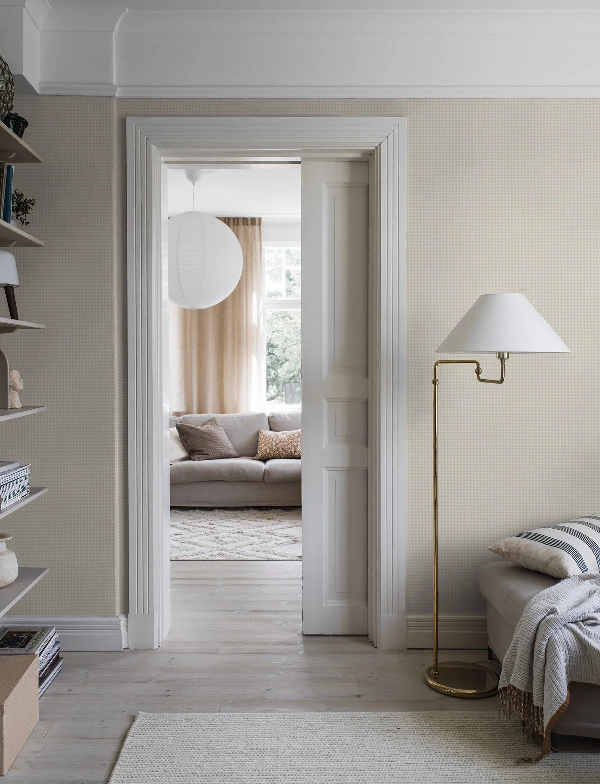 Strukturierte Tapete, die Leinen im Karomuster imitiert, PICNIC CHECK, beige