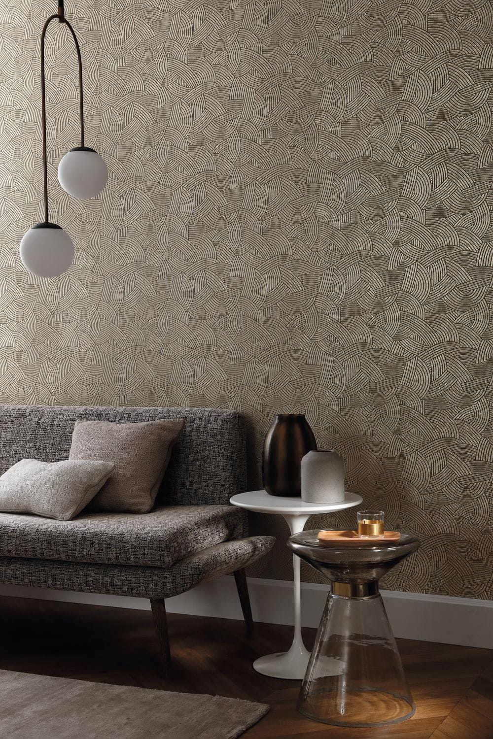Metallic 3D Structural Wallpaper with Geometric Pattern ASSOUAN - IVORY Bone with Brown
