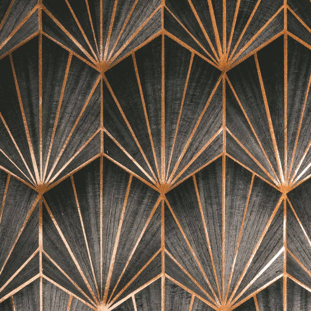 Tapeta fornirowana ze wzorem geometrycznym art deco MYTHIQUE - CARBONE BRONZE ciemnobrązowy