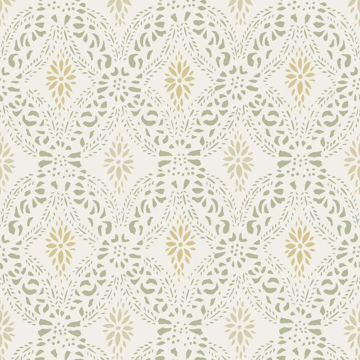 Non-woven paper wallpaper with geometric pattern KVARNHOLMEN white with green