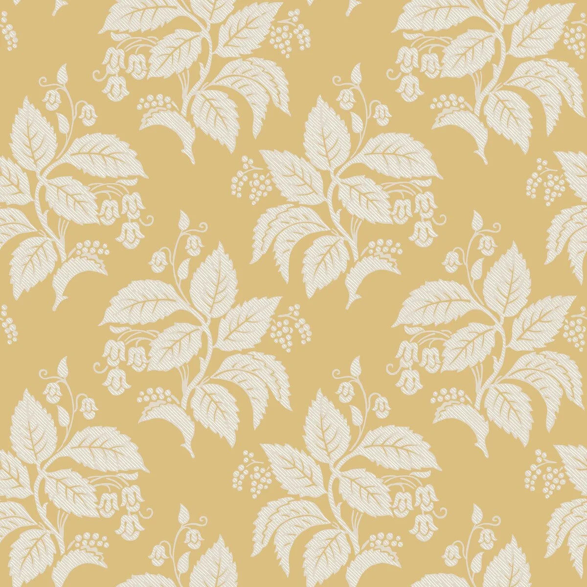 Non-woven paper wallpaper with a plant pattern TENGBERGSKA yellow with white