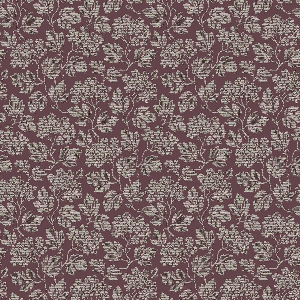 Non-woven paper wallpaper with a botanical pattern HAGTORN burgundy