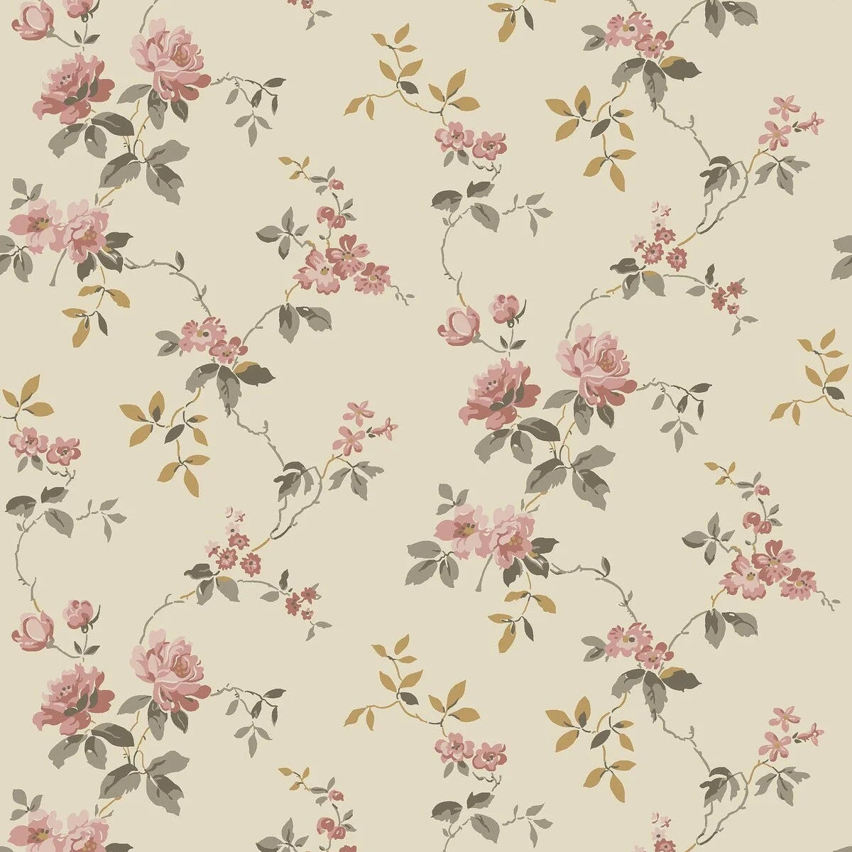 VÄRMDÖ beige mit rosa pflanzlichem Muster Vlies-Tapete