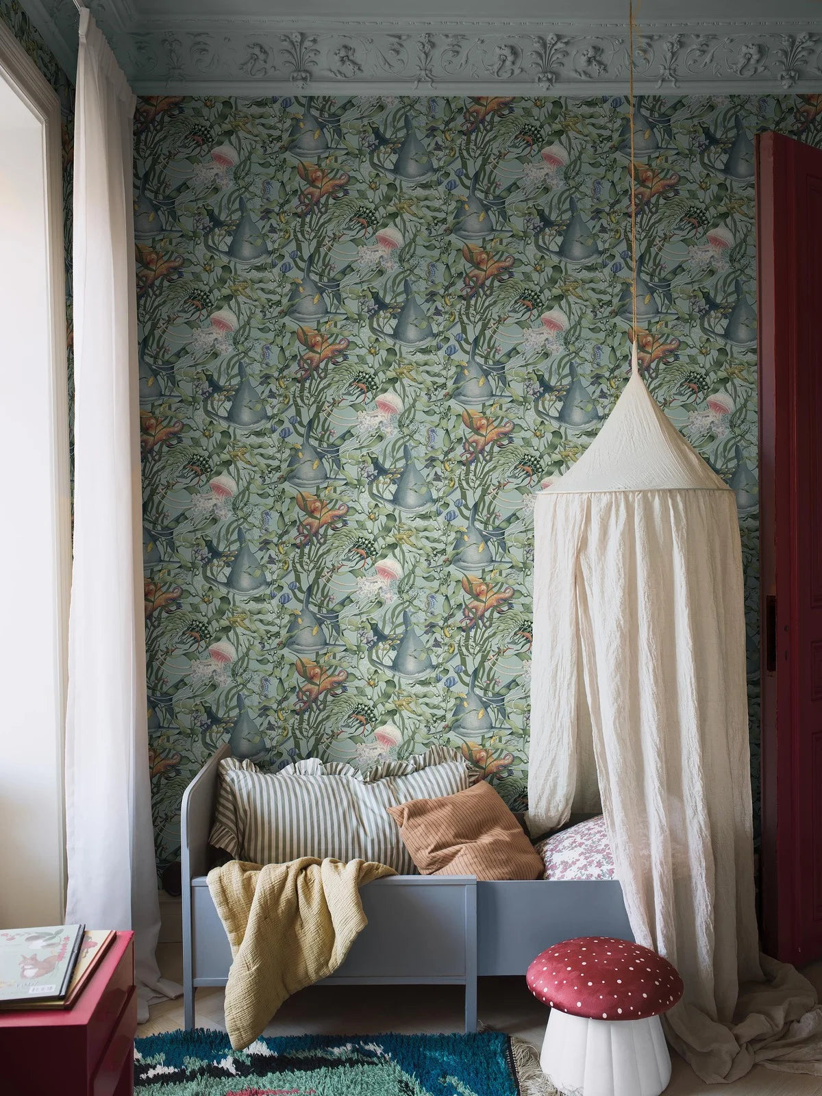 Tapeta dziecięca z motywem morskich zwierząt UNDERWATER MAGIC turkusowy