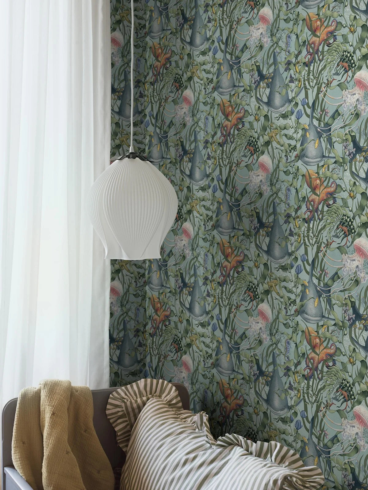 Tapeta dziecięca z motywem morskich zwierząt UNDERWATER MAGIC turkusowy