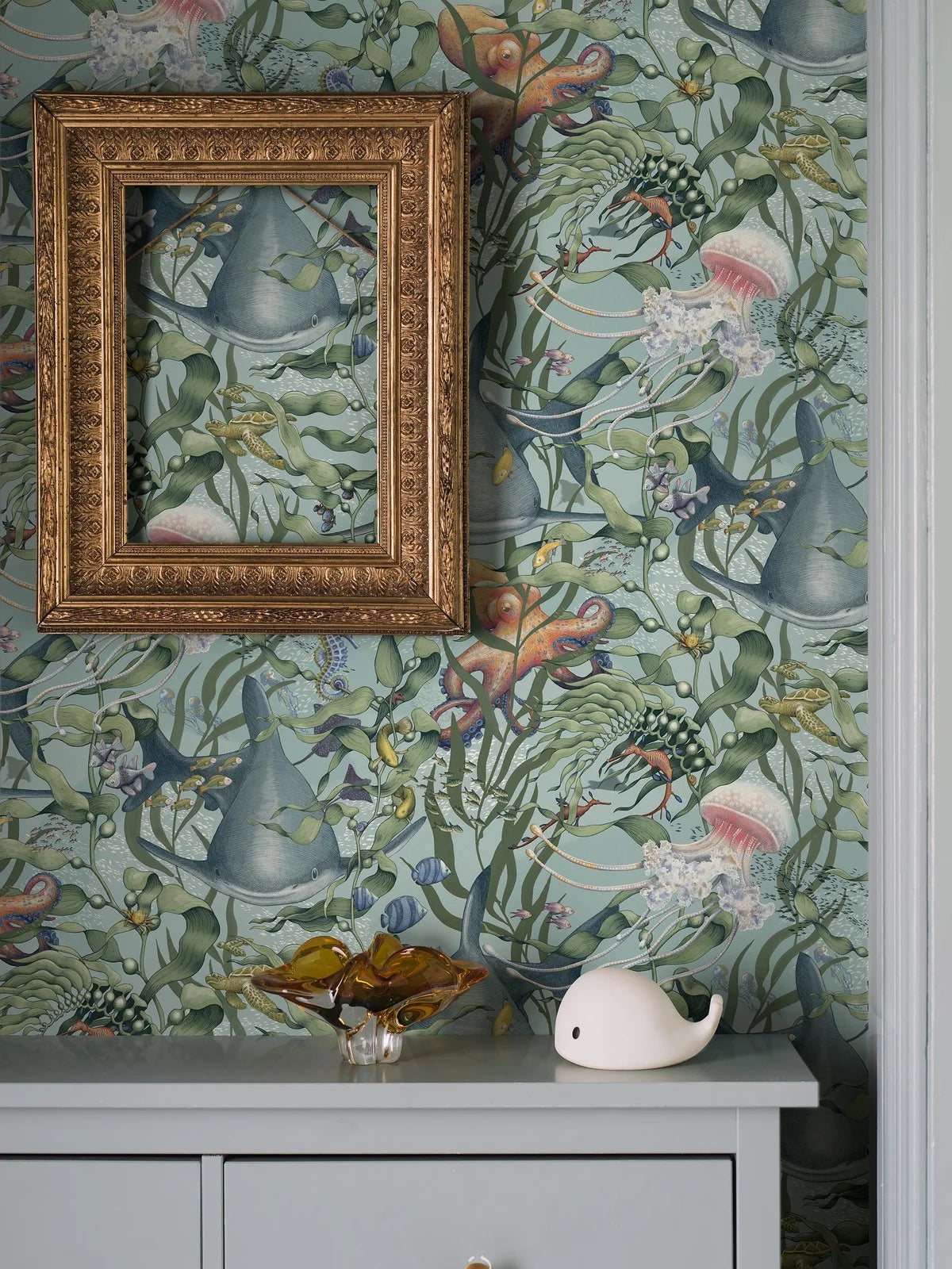 Tapeta dziecięca z motywem morskich zwierząt UNDERWATER MAGIC turkusowy