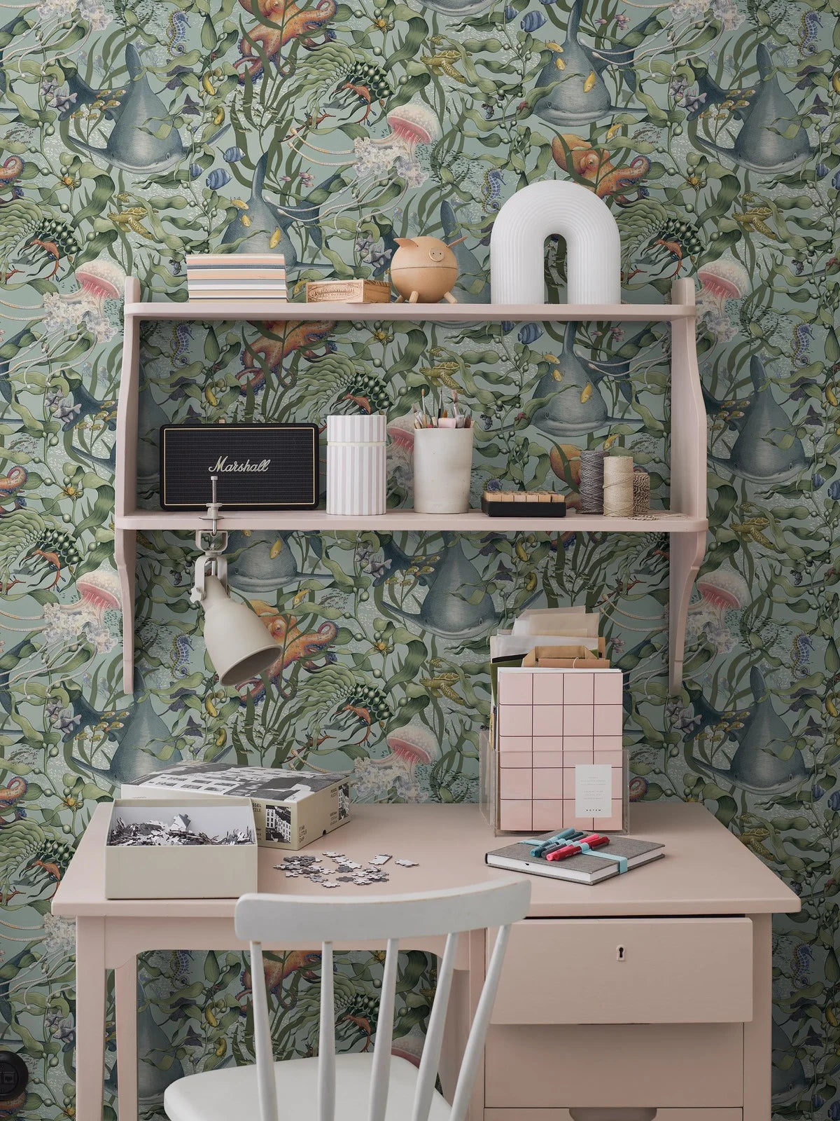 Tapeta dziecięca z motywem morskich zwierząt UNDERWATER MAGIC turkusowy