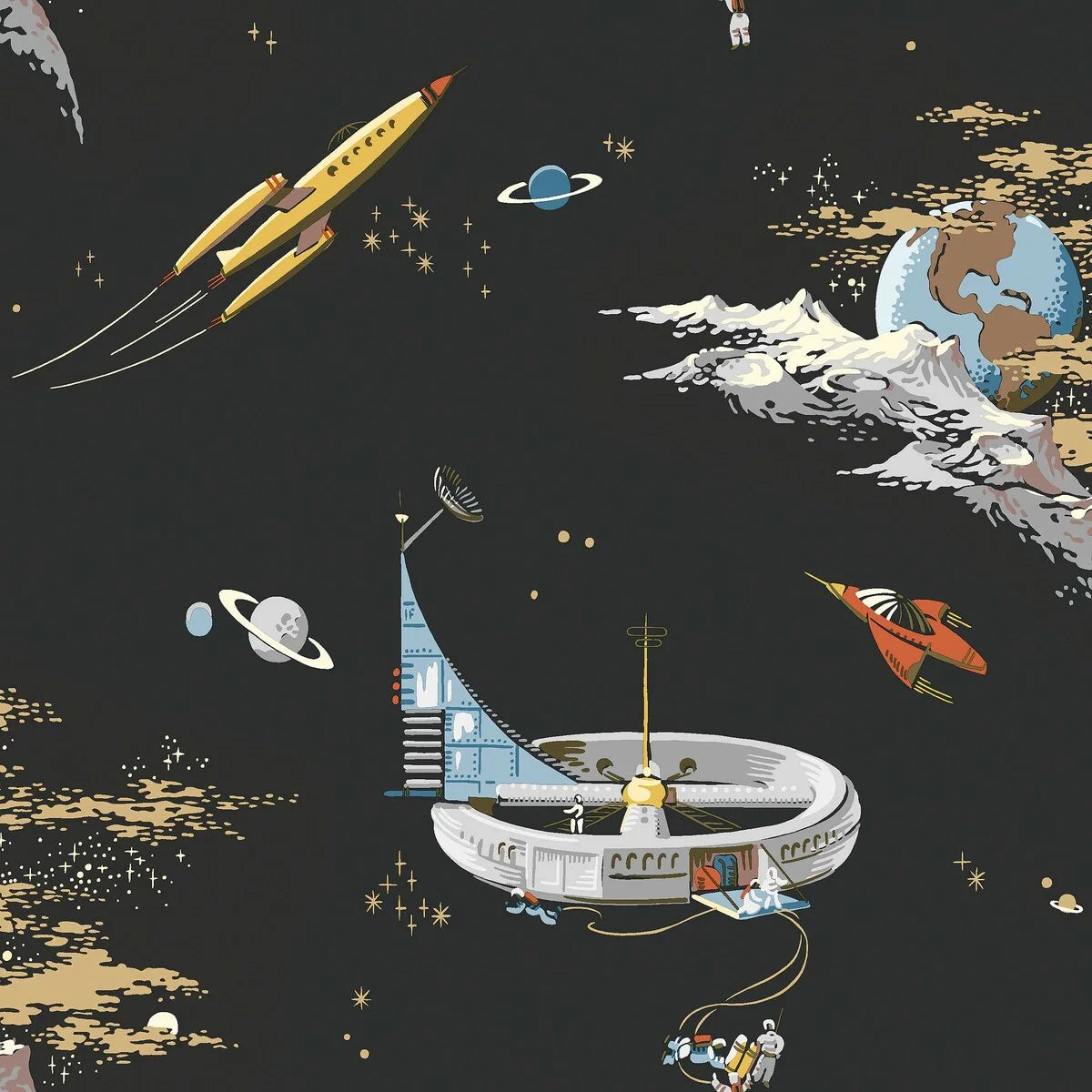 Tapeta dziecięca z motywem kosmosu SPACE ADVENTURE czarny