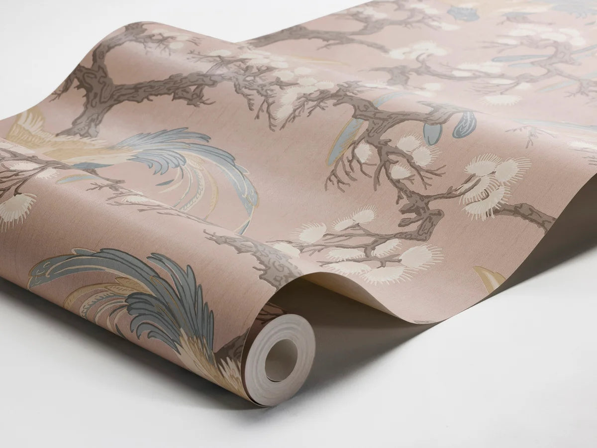 Tapete mit pflanzlichem und tierischem Motiv FENIX rosa