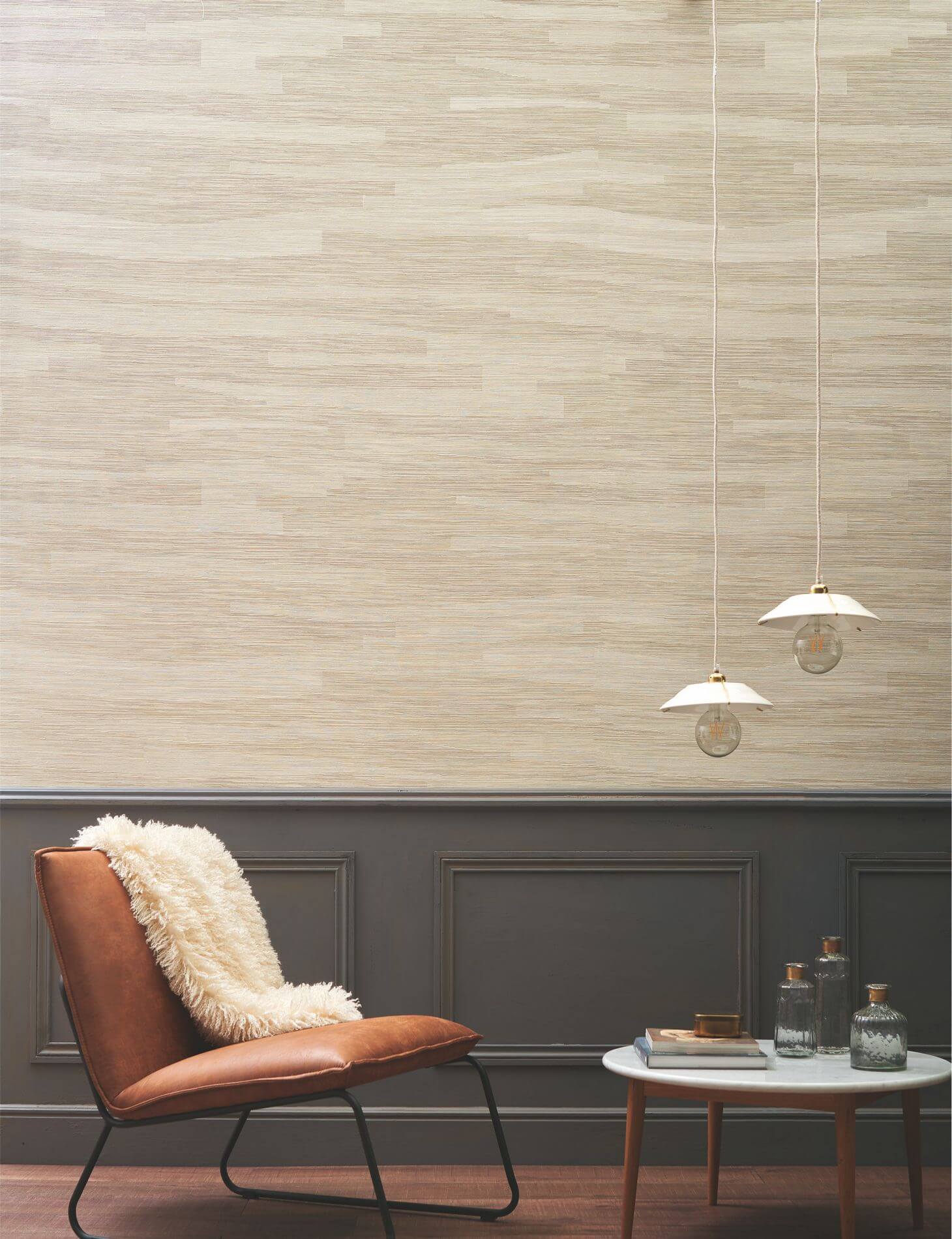 Strukturierte Textiltapete mit Streifen und Jacquardgewebe HALANA - VERT EMERAUDE smaragdgrün