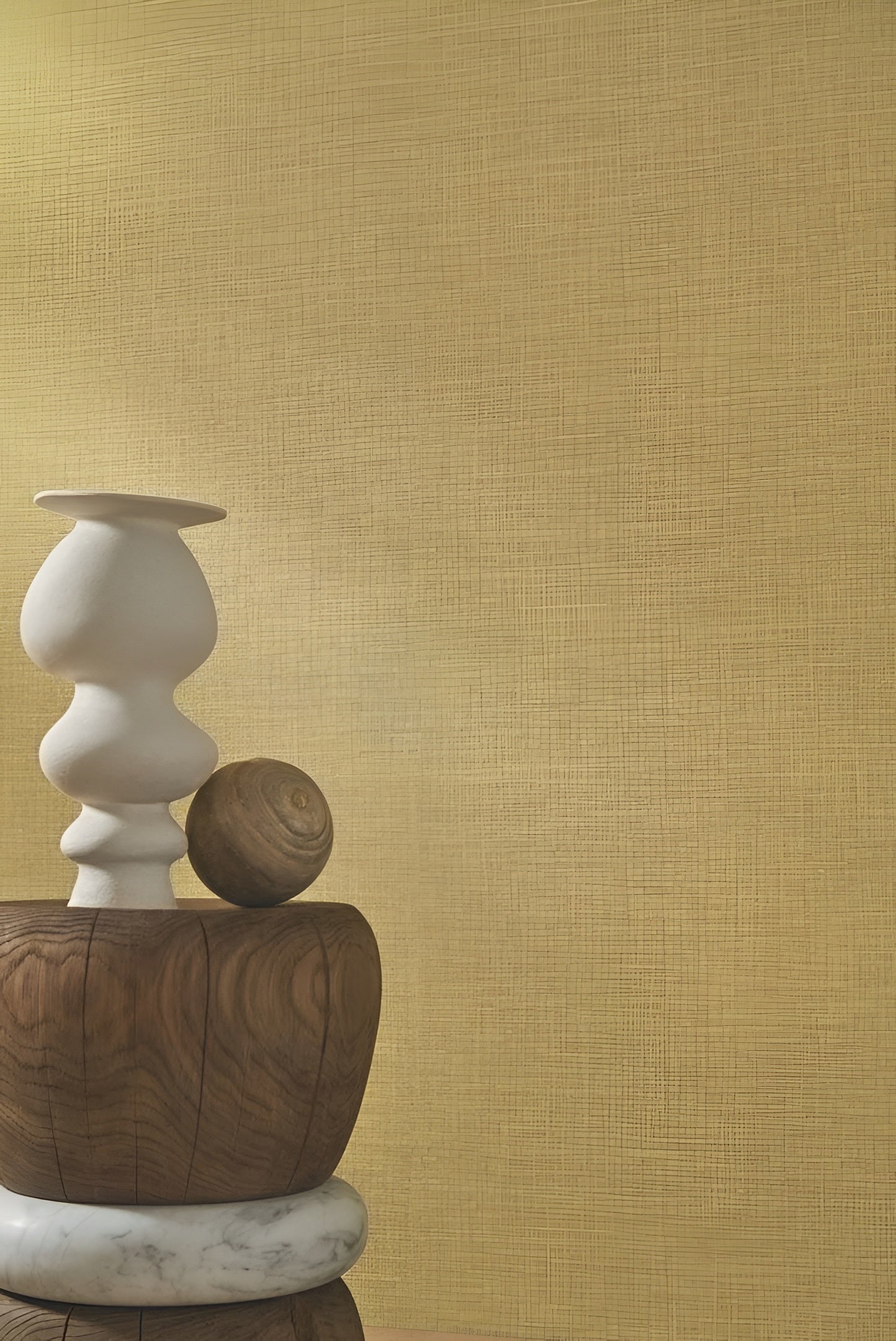 Strukturtapete, die Leinenstoff imitiert SHINOK - CHARTREUSE gelb-grün