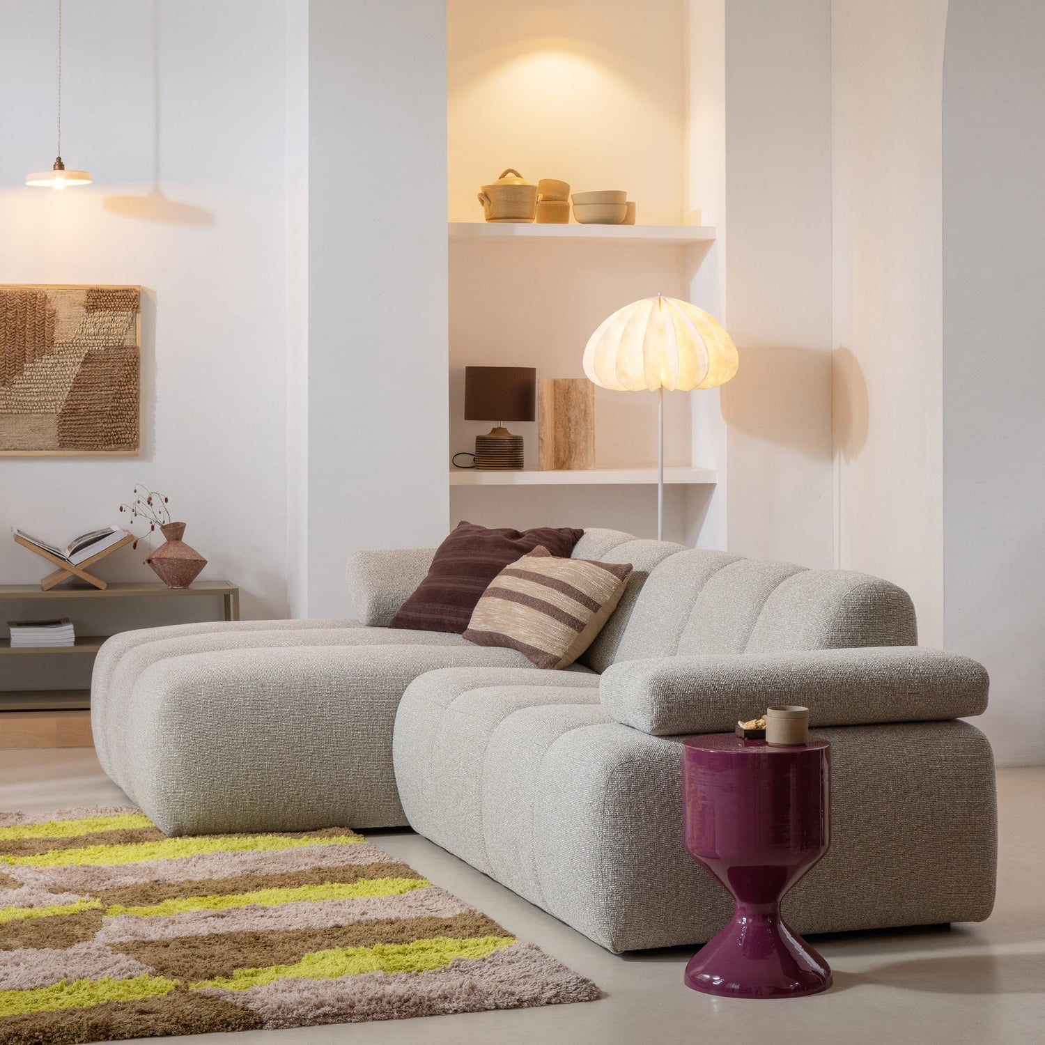 Sofa modułowa MOJO - szezlong lewostronny ecru bouclé