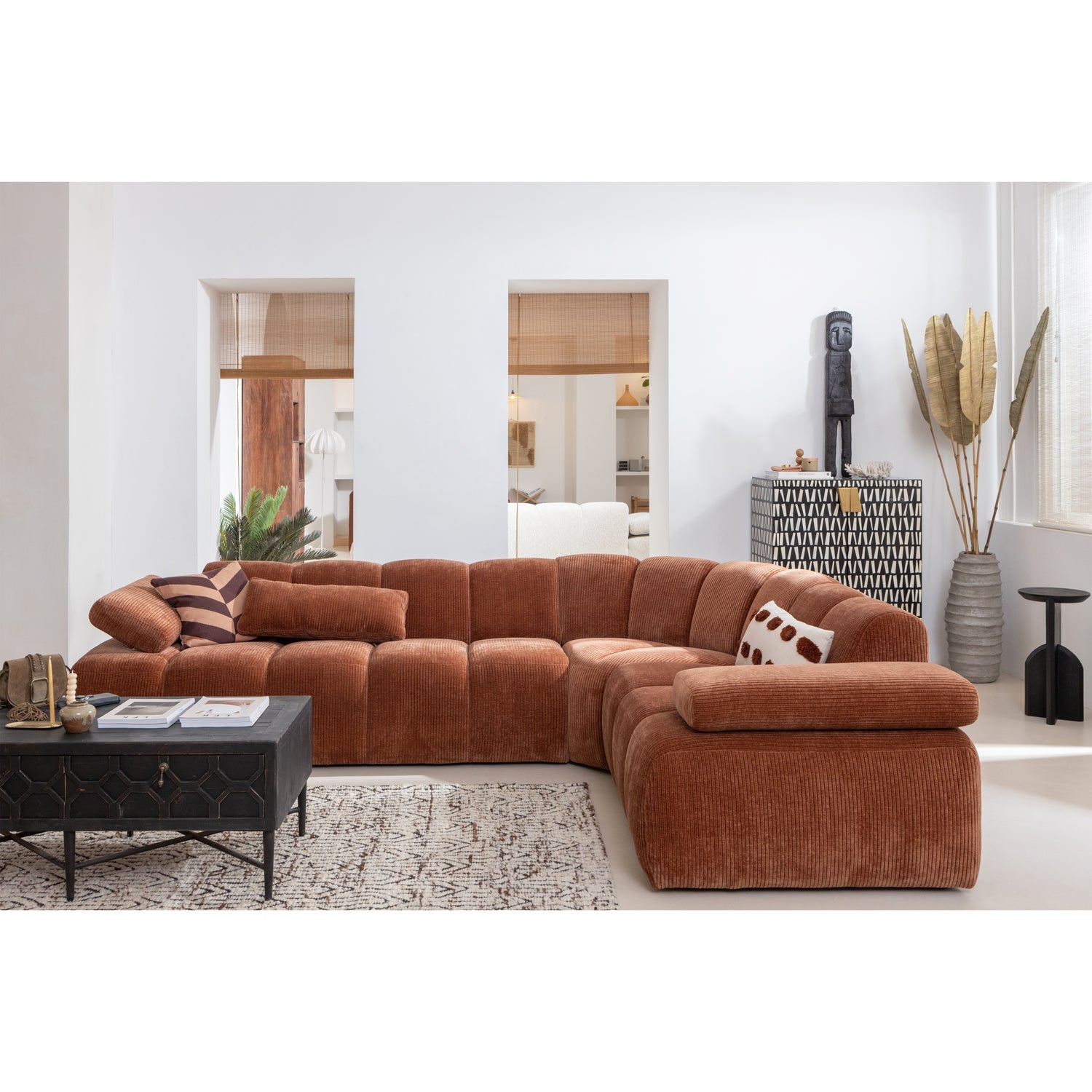 Right-facing modular sofa for 6 people MOJO brown lambskin