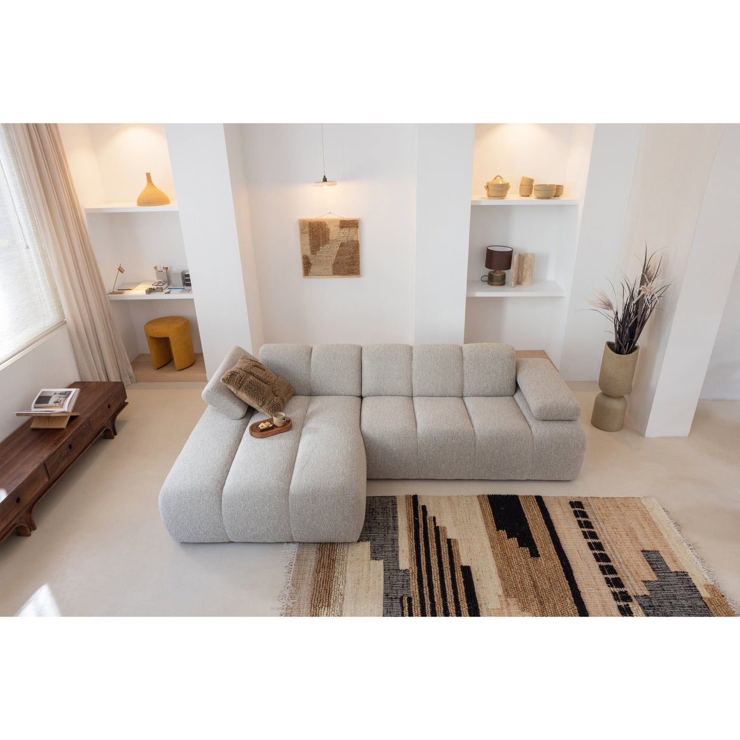 Sofa modułowa MOJO - szezlong lewostronny ecru bouclé