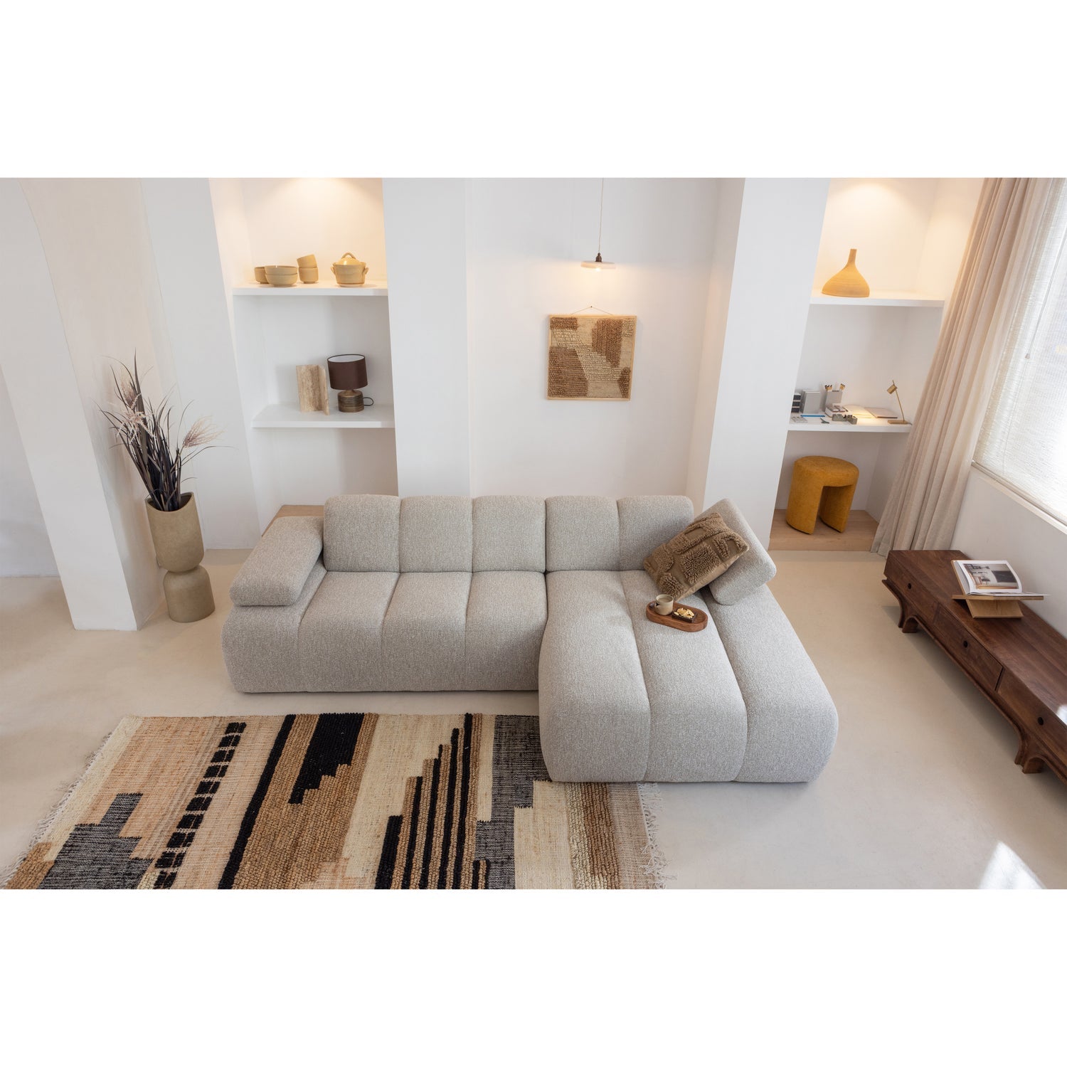 Modulares Sofa MOJO - rechtes Chaiselongue in sandfarbenem Schafsfell