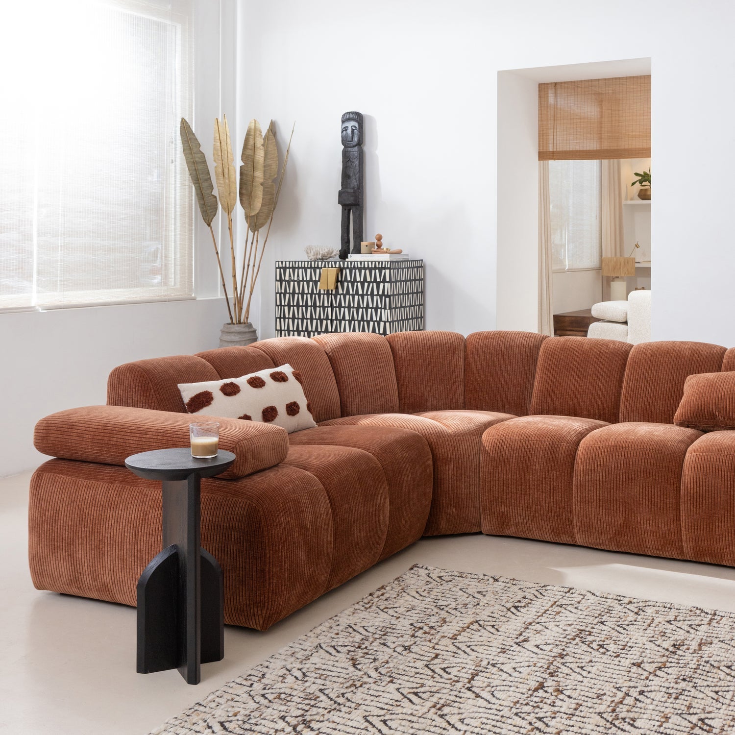 Left-facing modular sofa for 6 people MOJO honey lamb