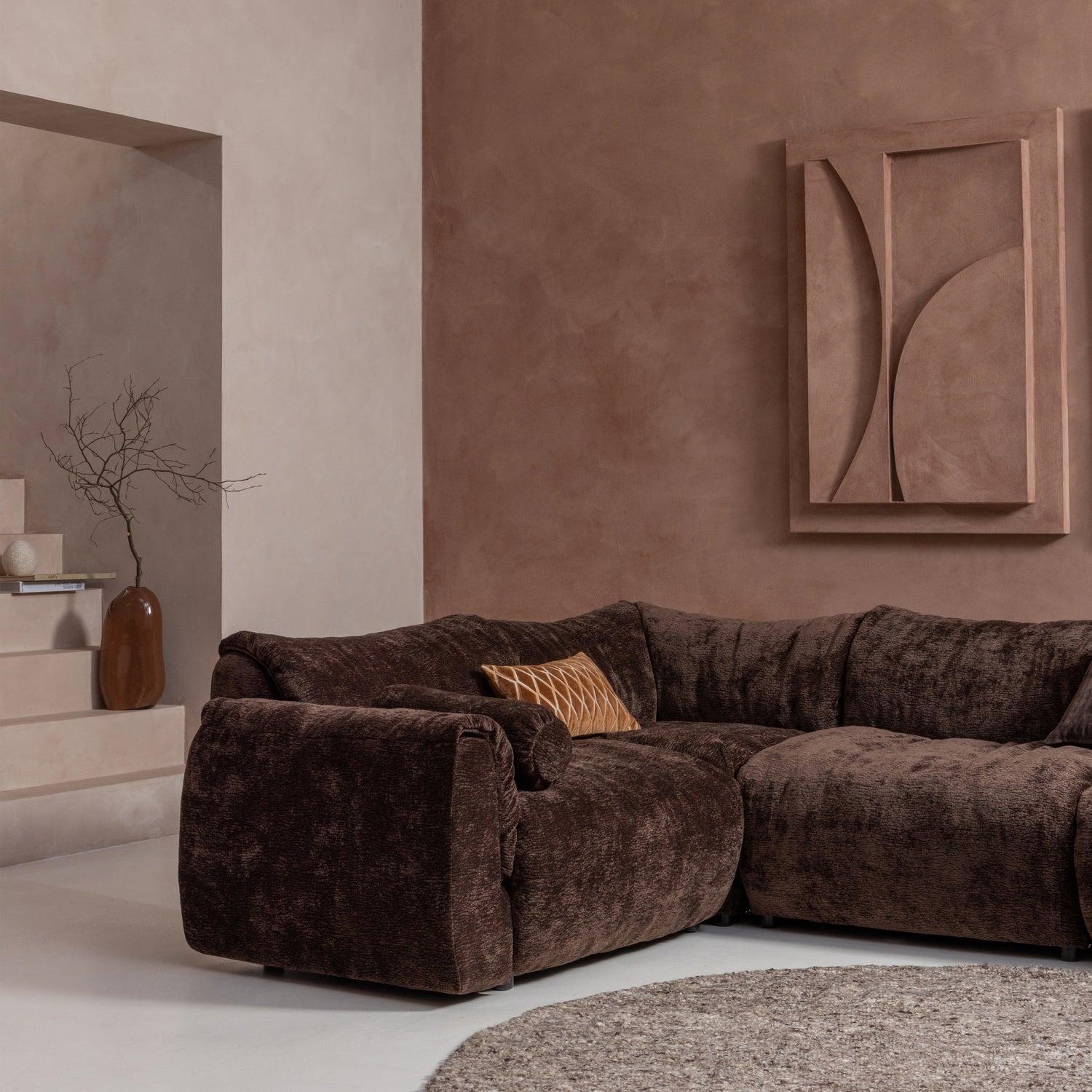 Sofa modułowa BAGGY 3D - element narożny ciemnobrązowy