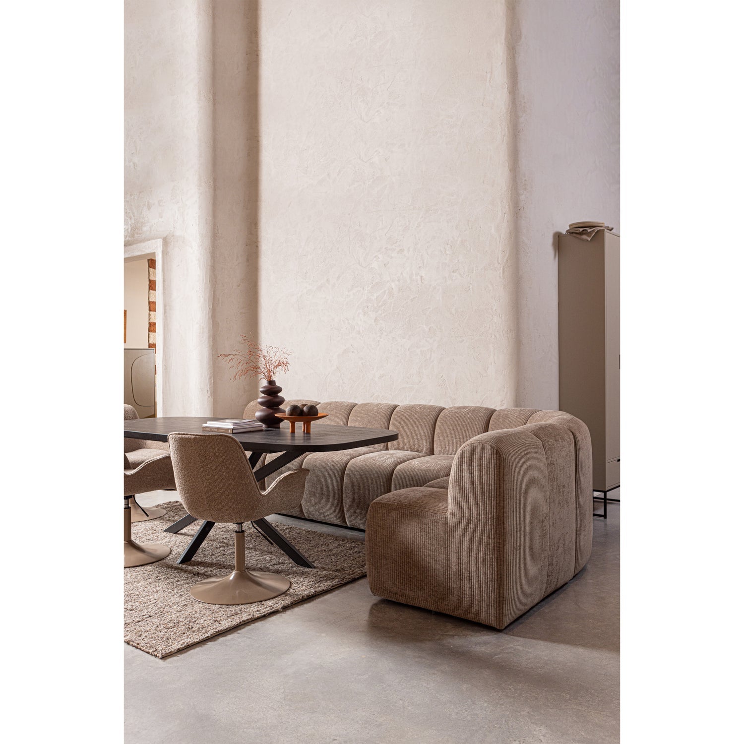 Modulares Sofa MOJO BENCH - Eckelement in honigfarbenem Cord